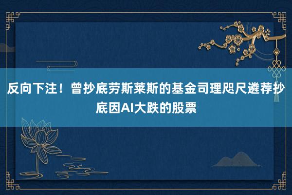 反向下注！曾抄底劳斯莱斯的基金司理咫尺遴荐抄底因AI大跌的股票